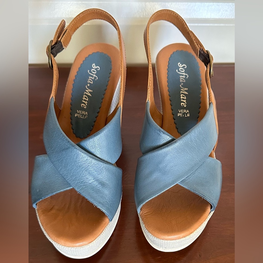 Women wedge sandals. Italian soft leather. Purchased in Italy.